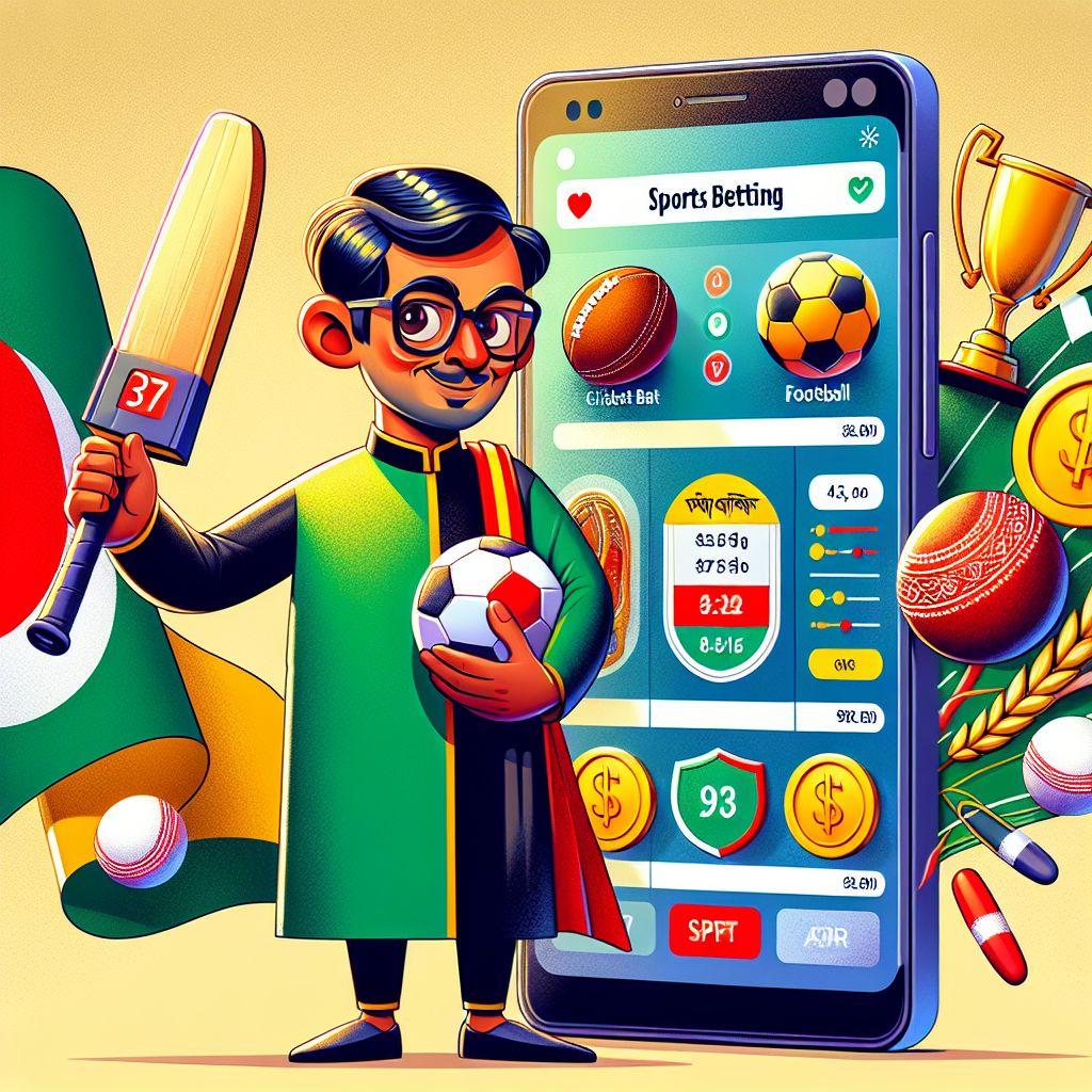 Taka4444 betting themed cartoon character with sports icons and coins